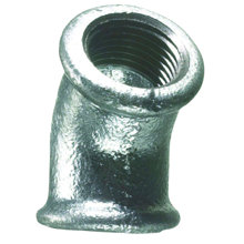 Vinkel galvaniseret 1/2" - muffe/muffe 45 gr.